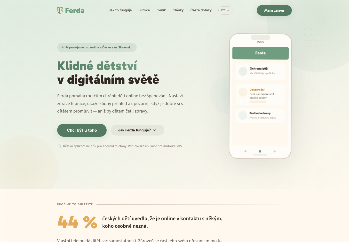 Screenshot webu Ferda App