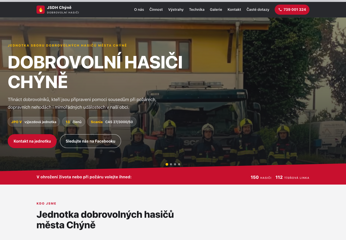Screenshot webu JSDH Chýně