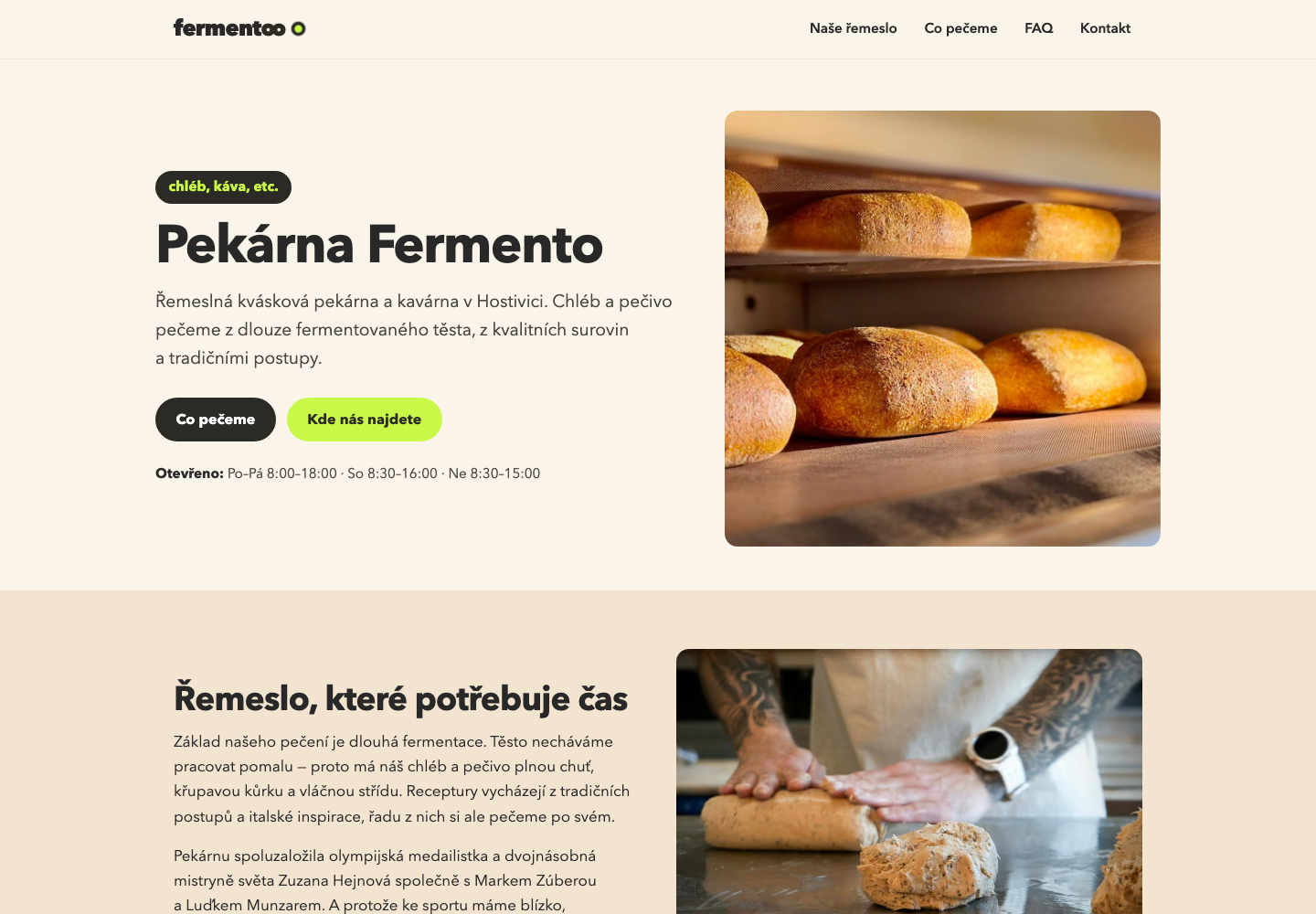Screenshot webu Pekárna Fermento